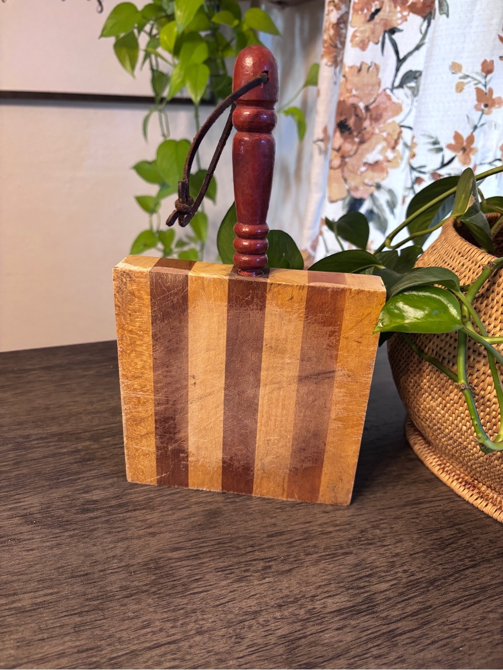 Striped Wooden Handled Serving Board